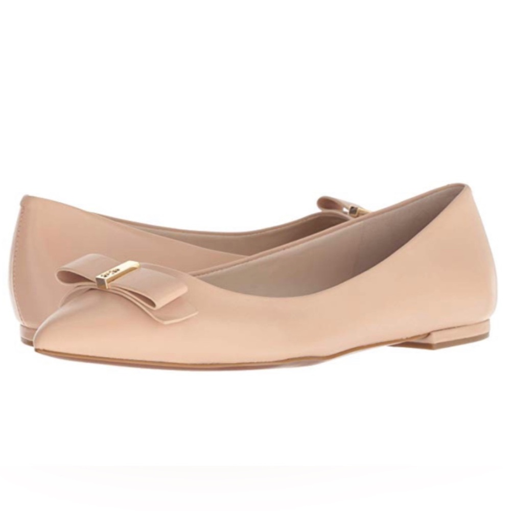 COLE HAAN Elsie Bow Skimmer Slip-on Ballet Flats Beige Leather  US Size 6